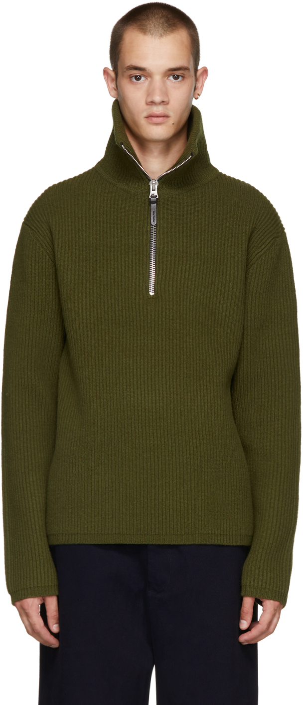 Acne Studios: Green Fisherman Zip Sweater | SSENSE UK