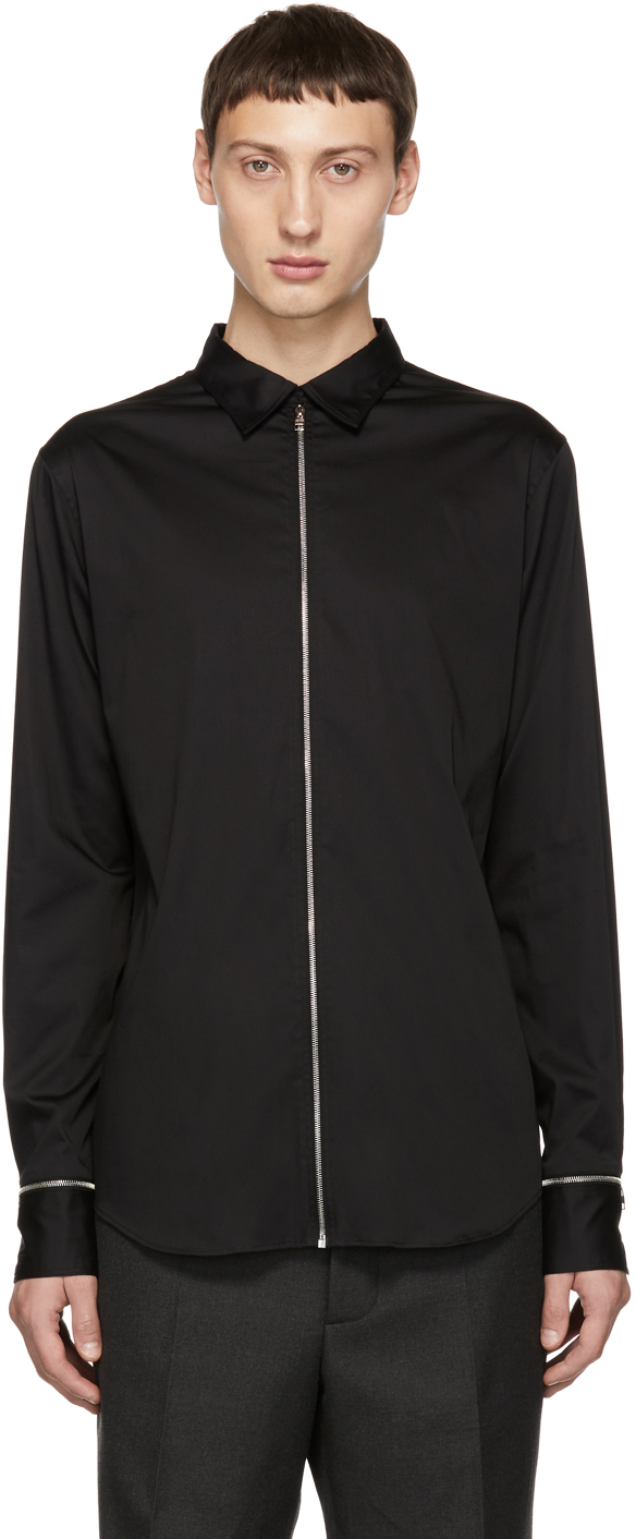 Alexander McQueen: Black Poplin Zip Shirt | SSENSE