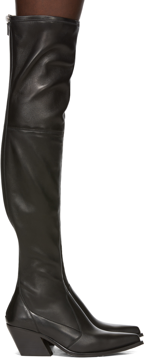 Black Over-The-Knee Cowboy Boots by 