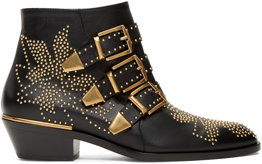 Chloé: Black & Gold Susanna Boots | SSENSE