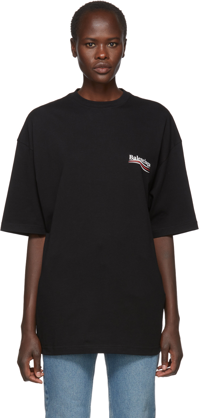 Balenciaga: Black Campaign Logo T-Shirt | SSENSE Canada