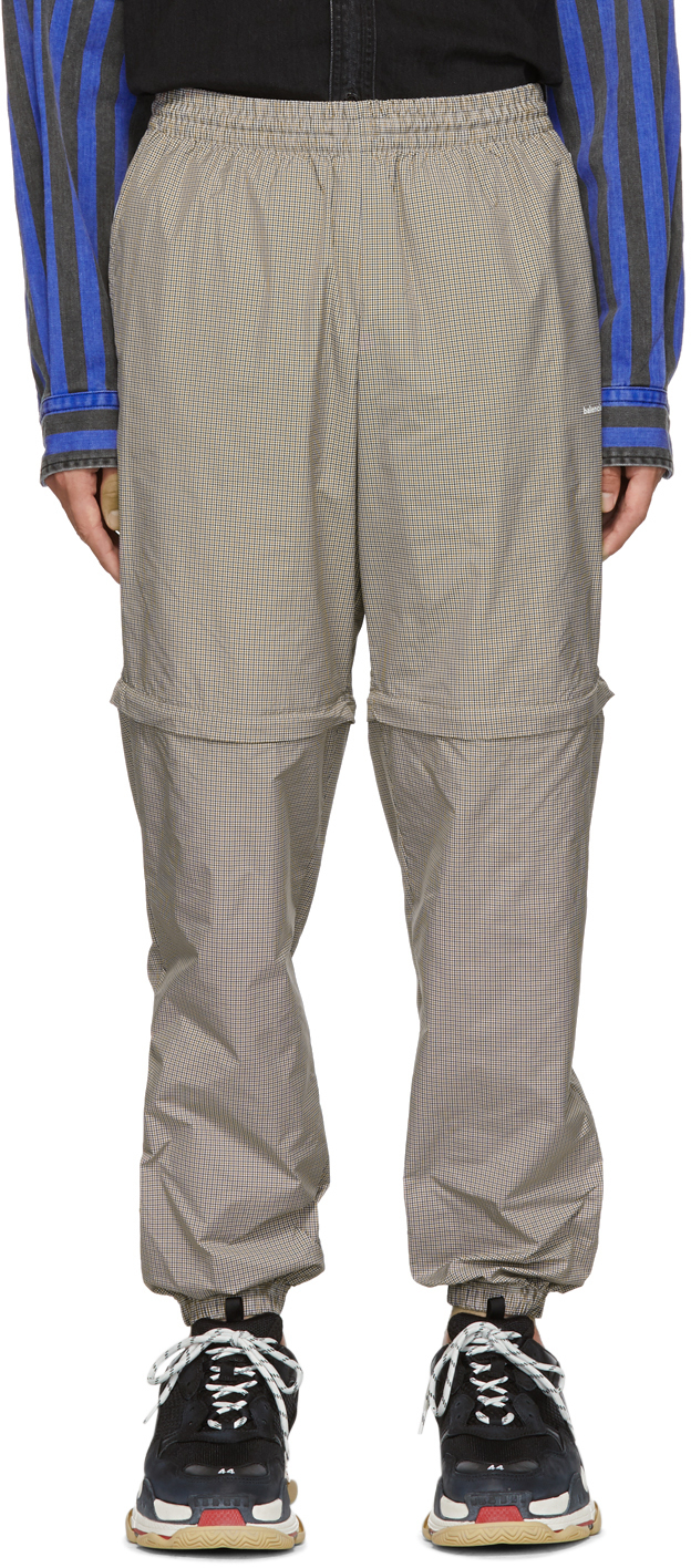 Balenciaga: Navy & Tan Checkered Track Pants | SSENSE