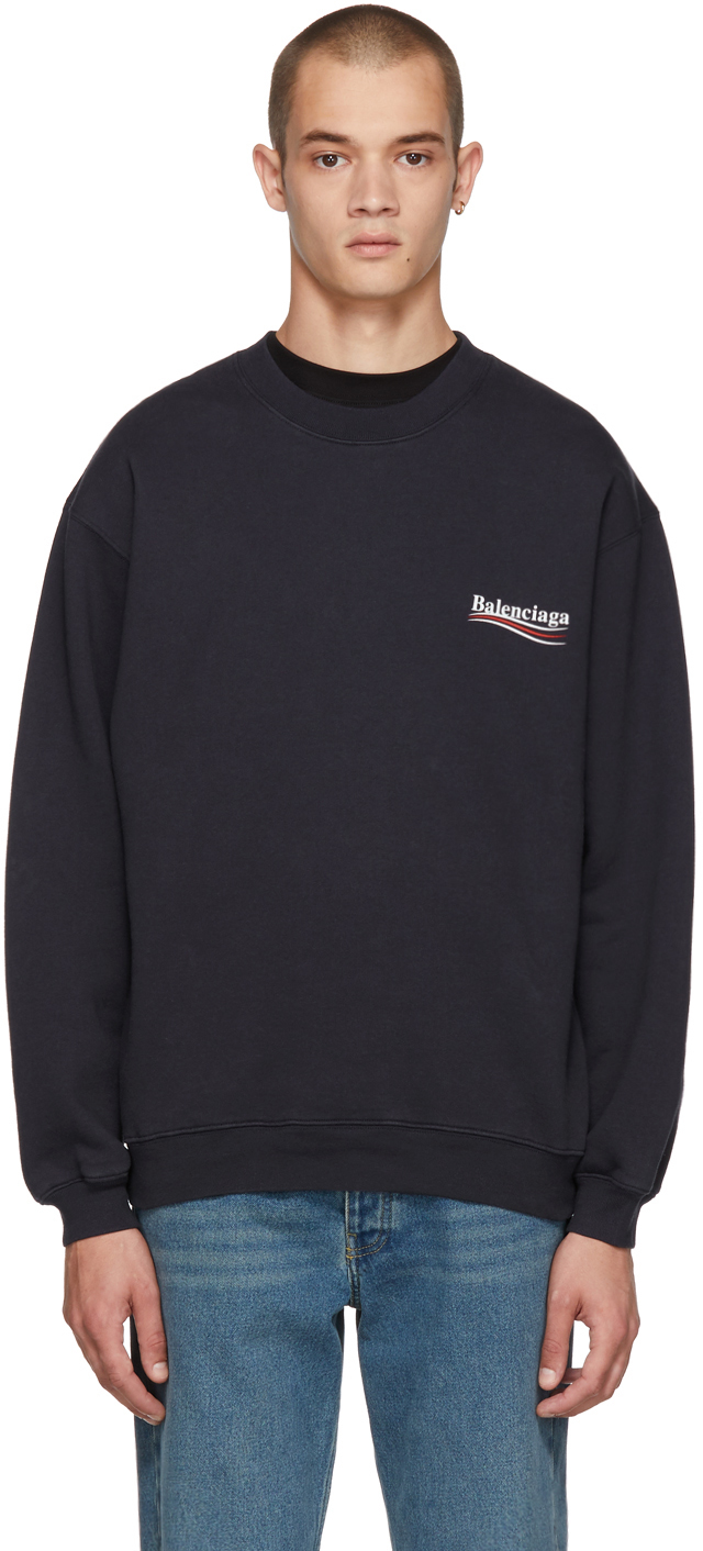 Balenciaga: Navy Campaign Logo Sweatshirt | SSENSE