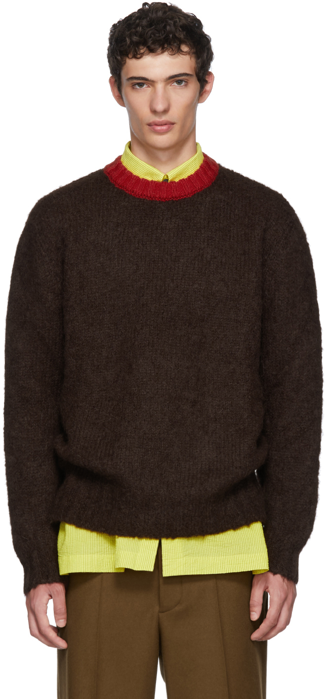 Marni: Burgundy Mohair Knit Sweater | SSENSE