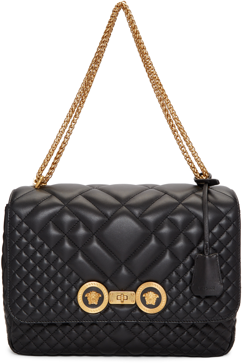 Versace Black Quilted Icon Shoulder Bag SSENSE