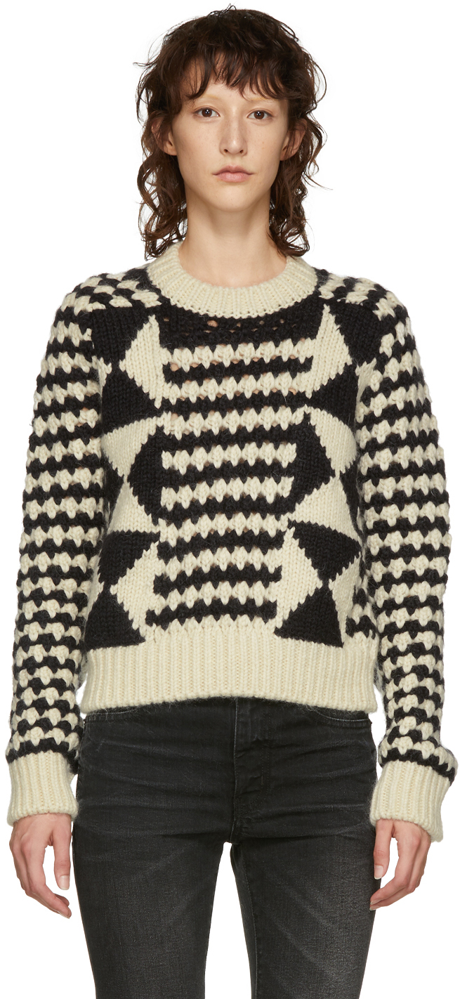 Saint Laurent: Black & White Wool & Alpaca Sweater | SSENSE