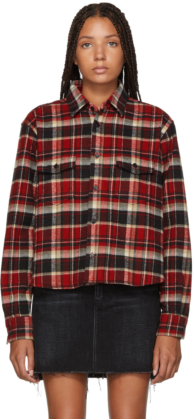 Saint Laurent: Multicolor Oversized Cropped Plaid Shirt | SSENSE