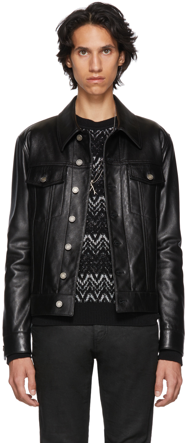 Saint Laurent: Black Leather Trucker Jacket | SSENSE