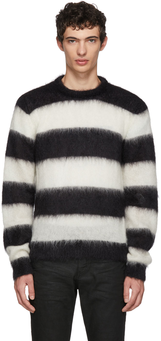 Saint Laurent: Black & White Striped Mohair Sweater | SSENSE Canada