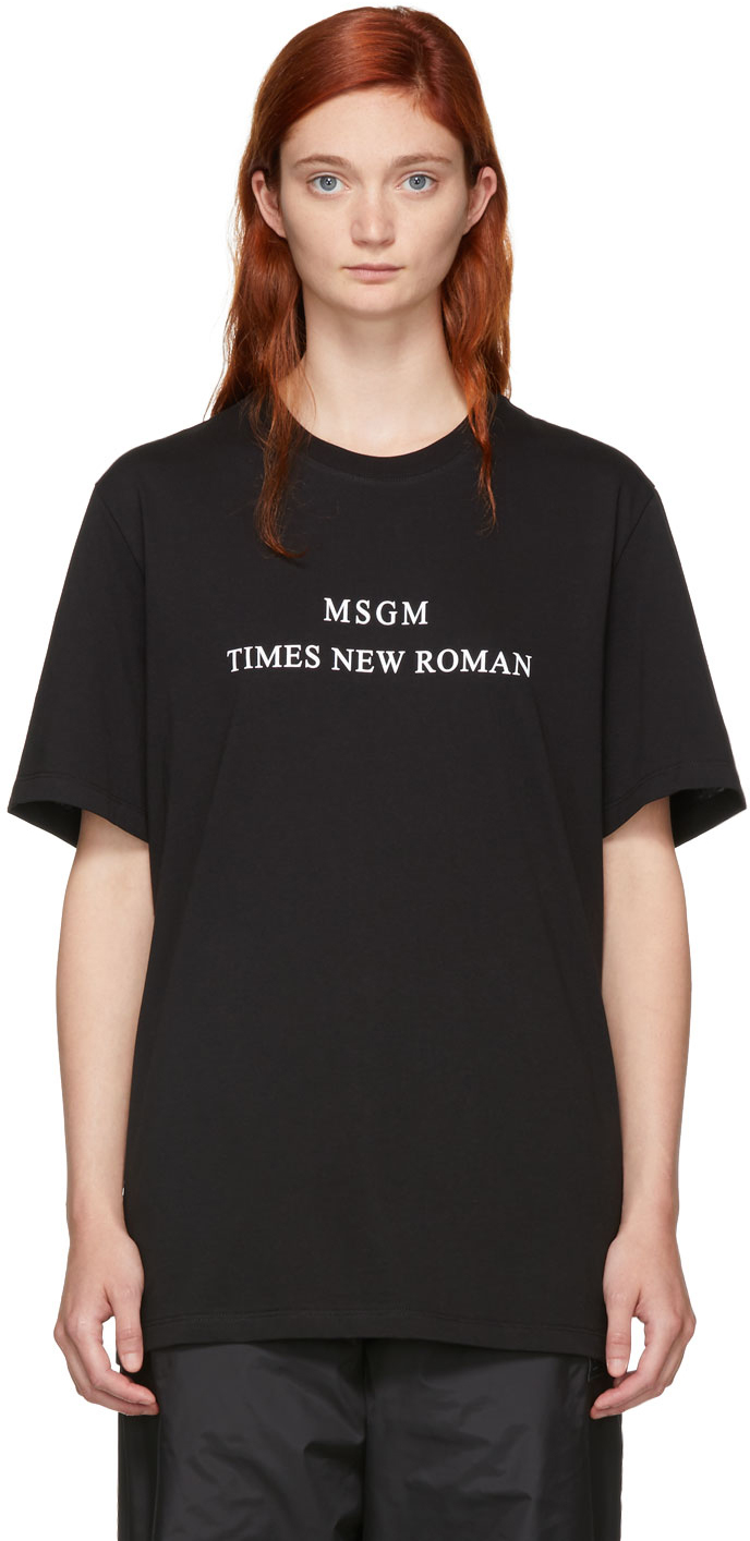 MSGM: Black 'Times New Roman' T-Shirt | SSENSE