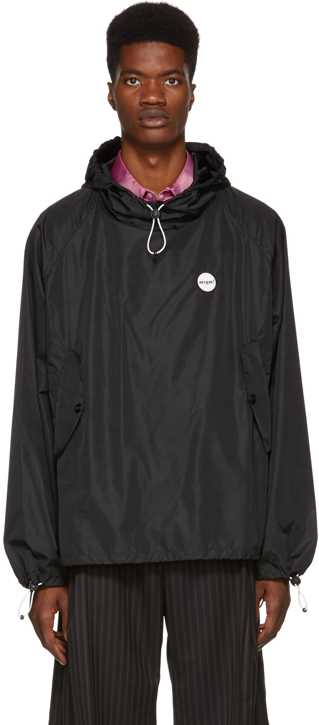 MSGM: Black Hooded Anorak Jacket | SSENSE UK