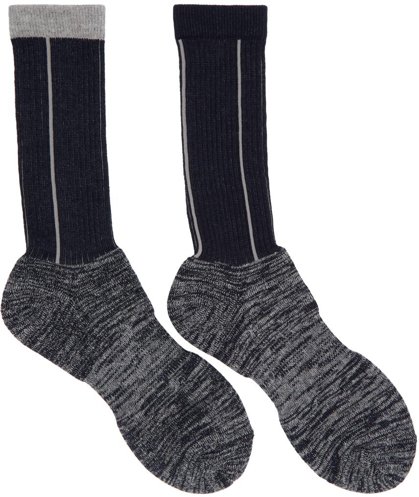 sacai: Navy & Grey Pinstripe Socks | SSENSE