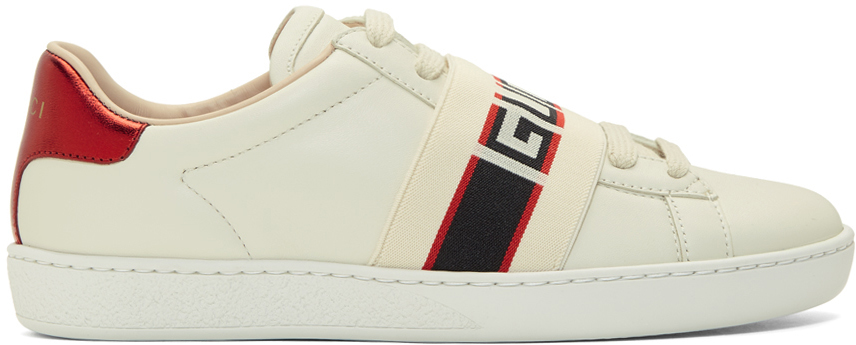 Gucci: White Elastic Band New Ace Sneakers | SSENSE