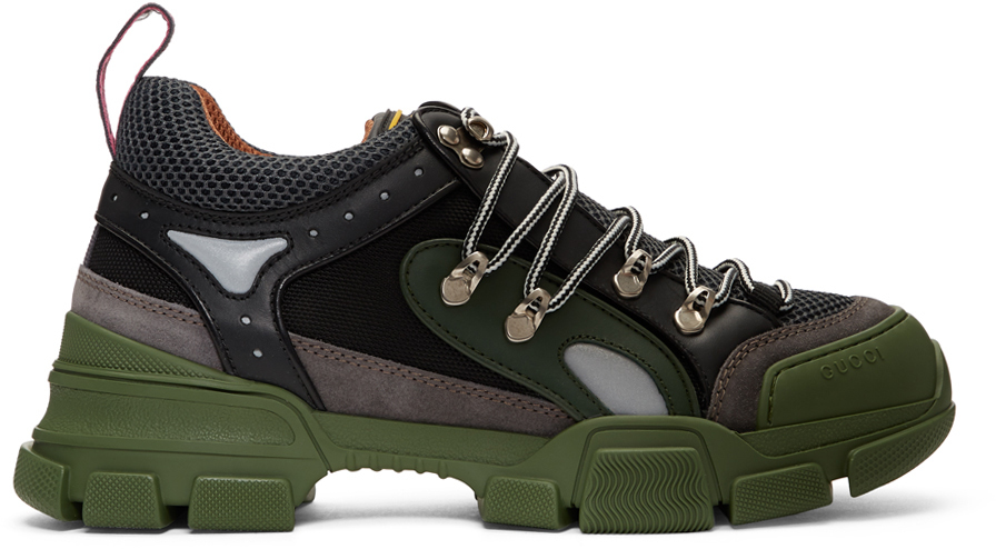 Gucci: Green & Grey Flashtrek Sneakers | SSENSE