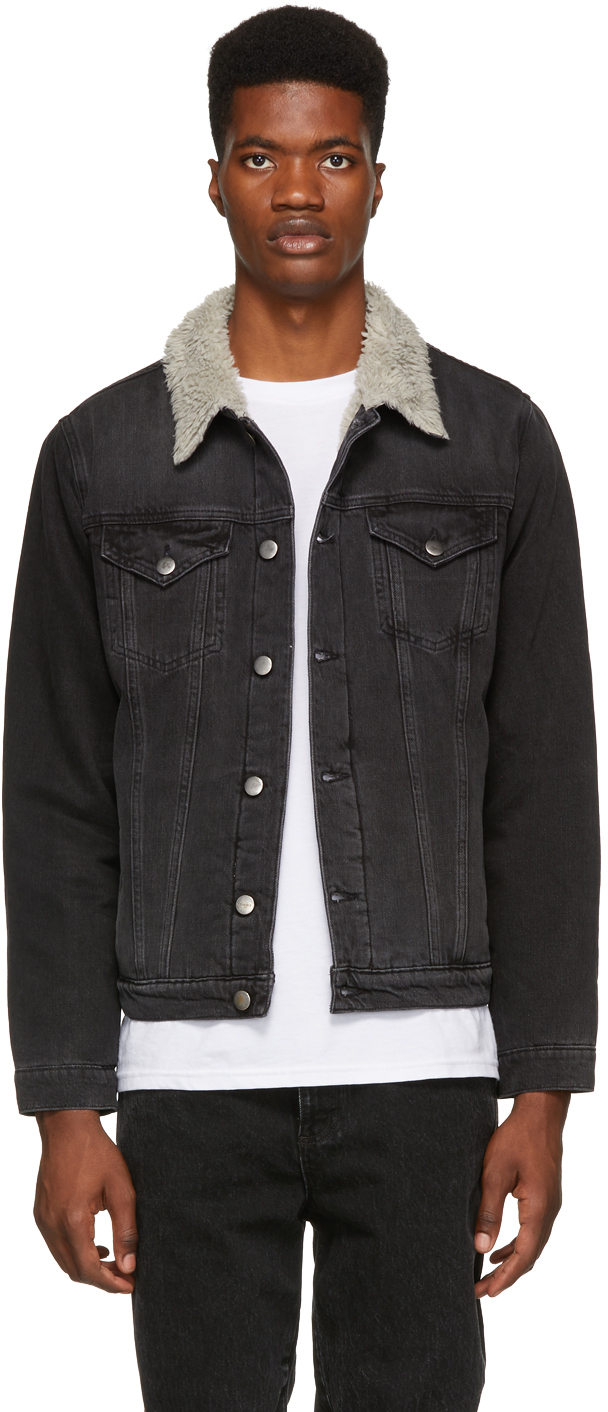 FRAME: Black Sherpa Denim Jacket | SSENSE