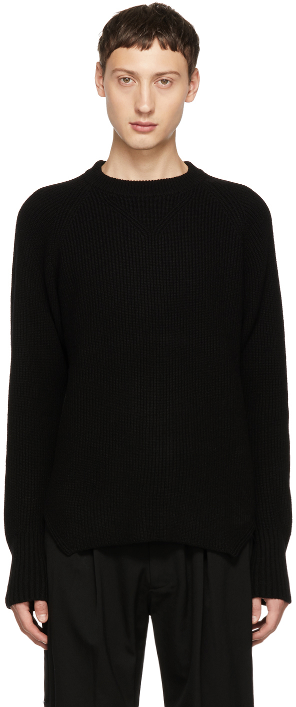 Yohji Yamamoto: Black Rib Knit Crewneck Sweater | SSENSE