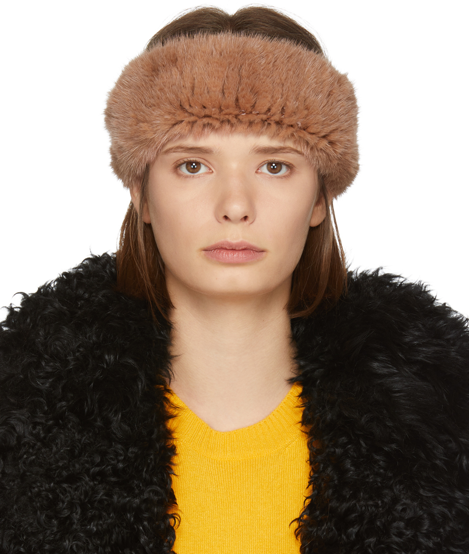 Yves Salomon: Orange Knitted Mink Headband | SSENSE
