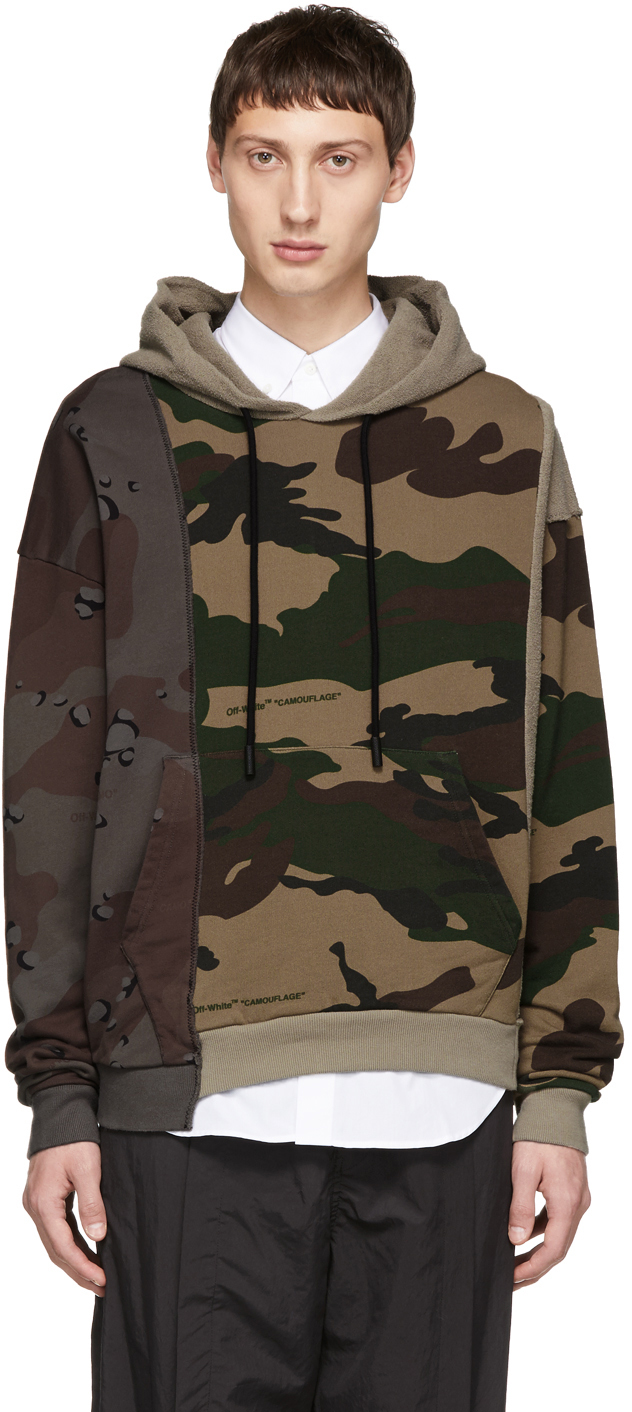 Off-White: Multicolor Camo Reconstructed Hoodie | SSENSE