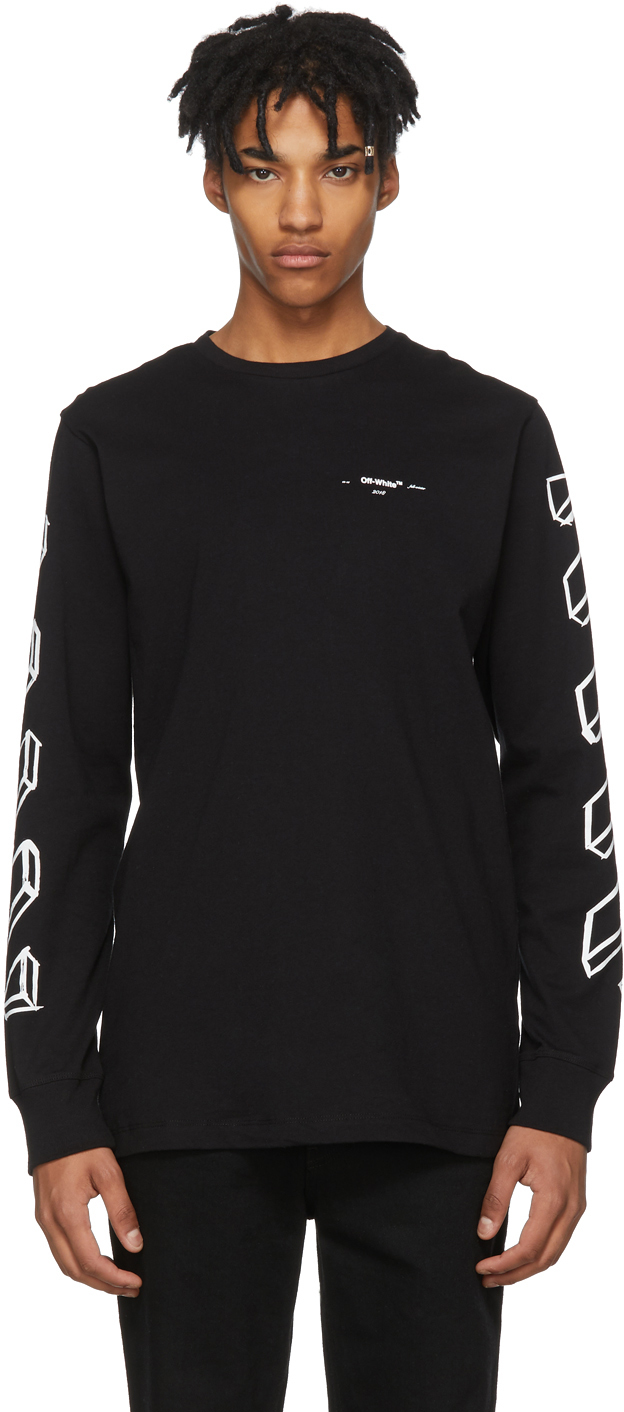 Off-White: Black & White Long Sleeve Diagonal Marker Arrows T-Shirt ...