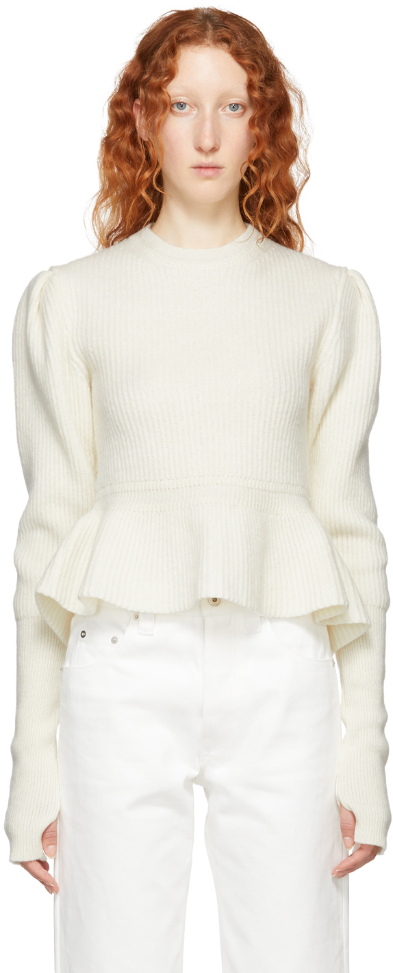 LEMAIRE: White Wool Puffy Sweater | SSENSE