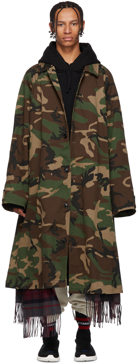 VETEMENTS: Green Camo Scarf Trench Coat | SSENSE