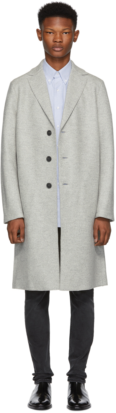 Harris Wharf London: Grey Pressed Wool Overcoat | SSENSE
