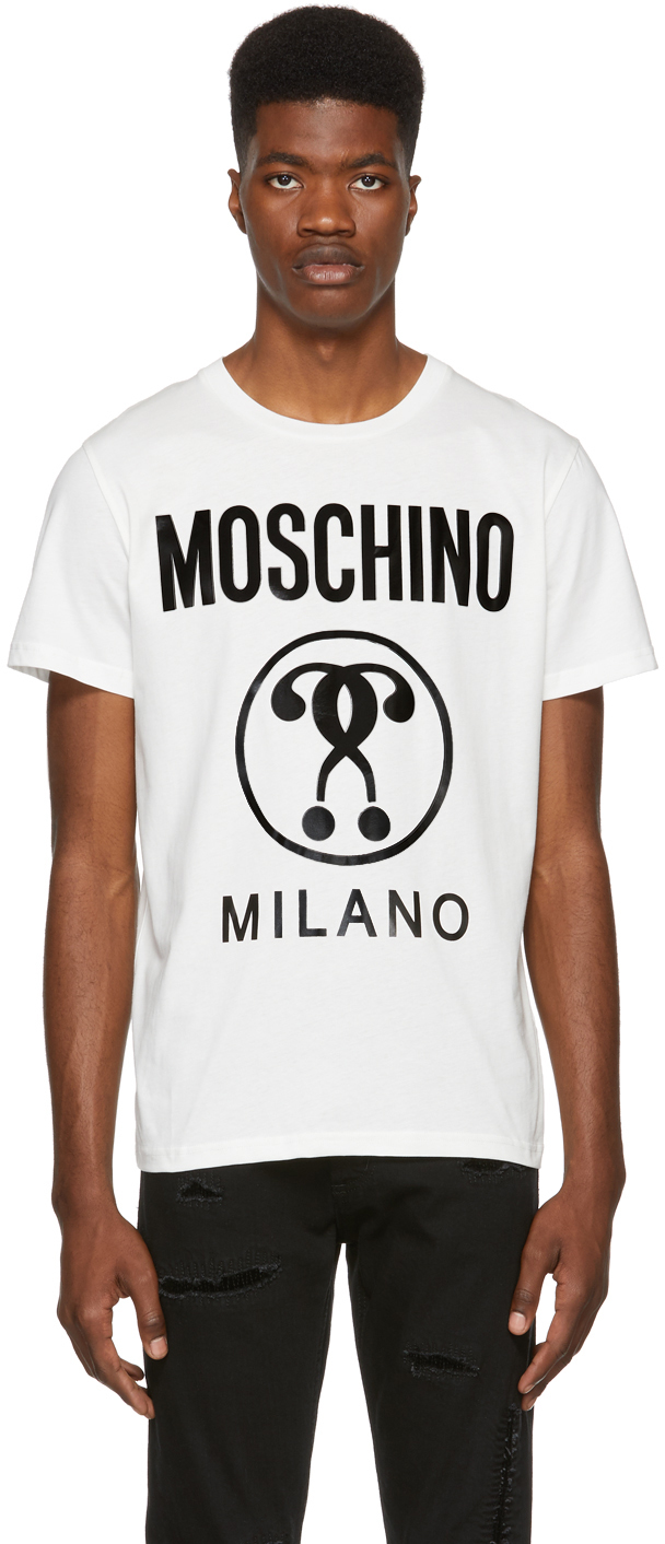 Moschino: White 'Milano' Logo T-Shirt | SSENSE Canada