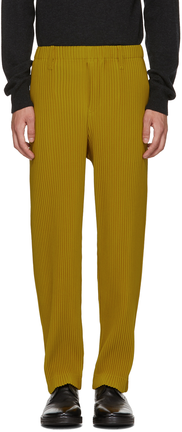 Homme Plissé Issey Miyake: Yellow Tailored Pleats Trousers | SSENSE