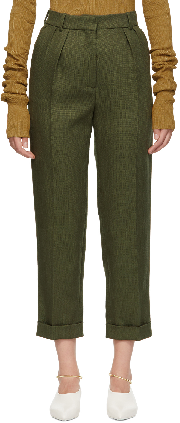 khaki green high waisted trousers