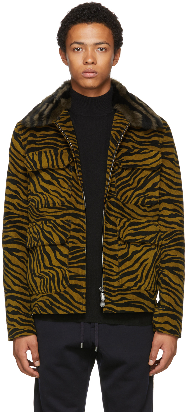 Bottega Veneta: Black & Yellow Lamb Shearing Zebra Jacket | SSENSE