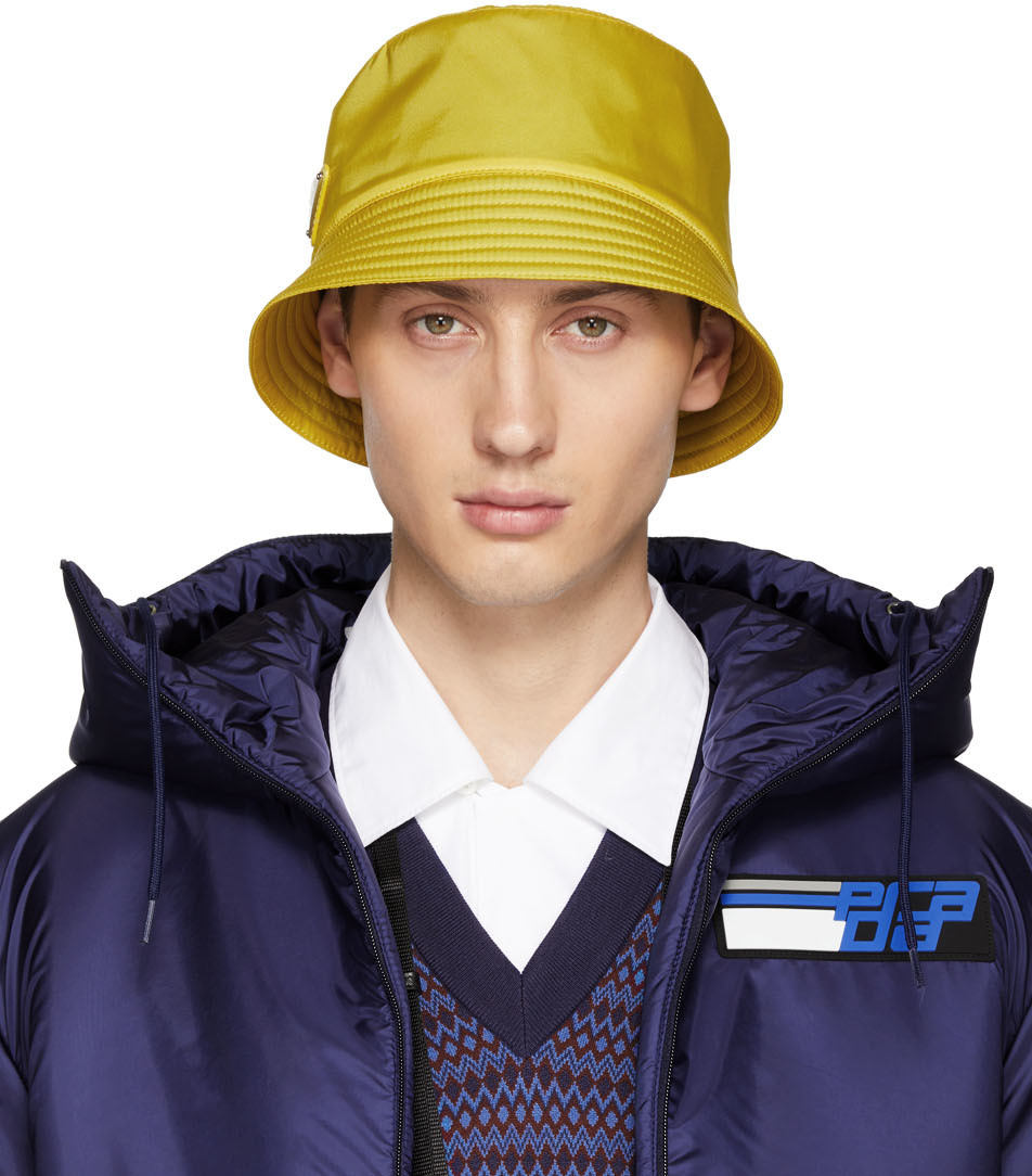 Prada: Yellow Logo Bucket Hat | SSENSE