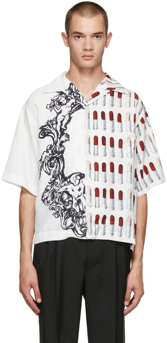 Prada: White Short Sleeve Lipstick & Baroque Shirt | SSENSE Canada