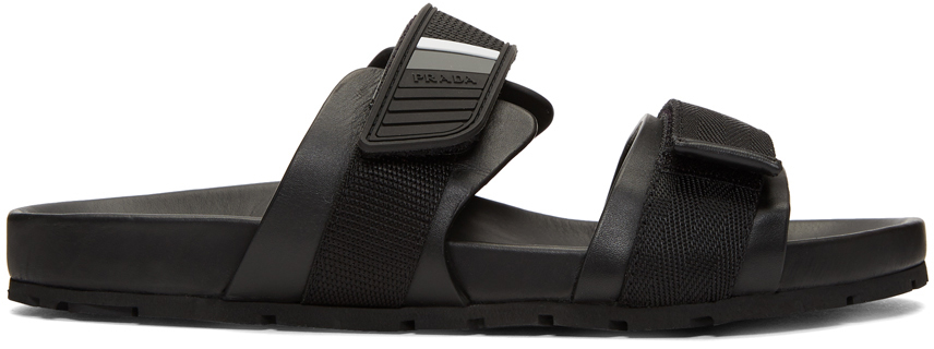 Prada: Black Velcro Strap Sandals | SSENSE