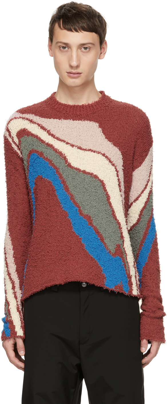Kiko Kostadinov: Red Delva Body Intarsia Knit Sweater | SSENSE