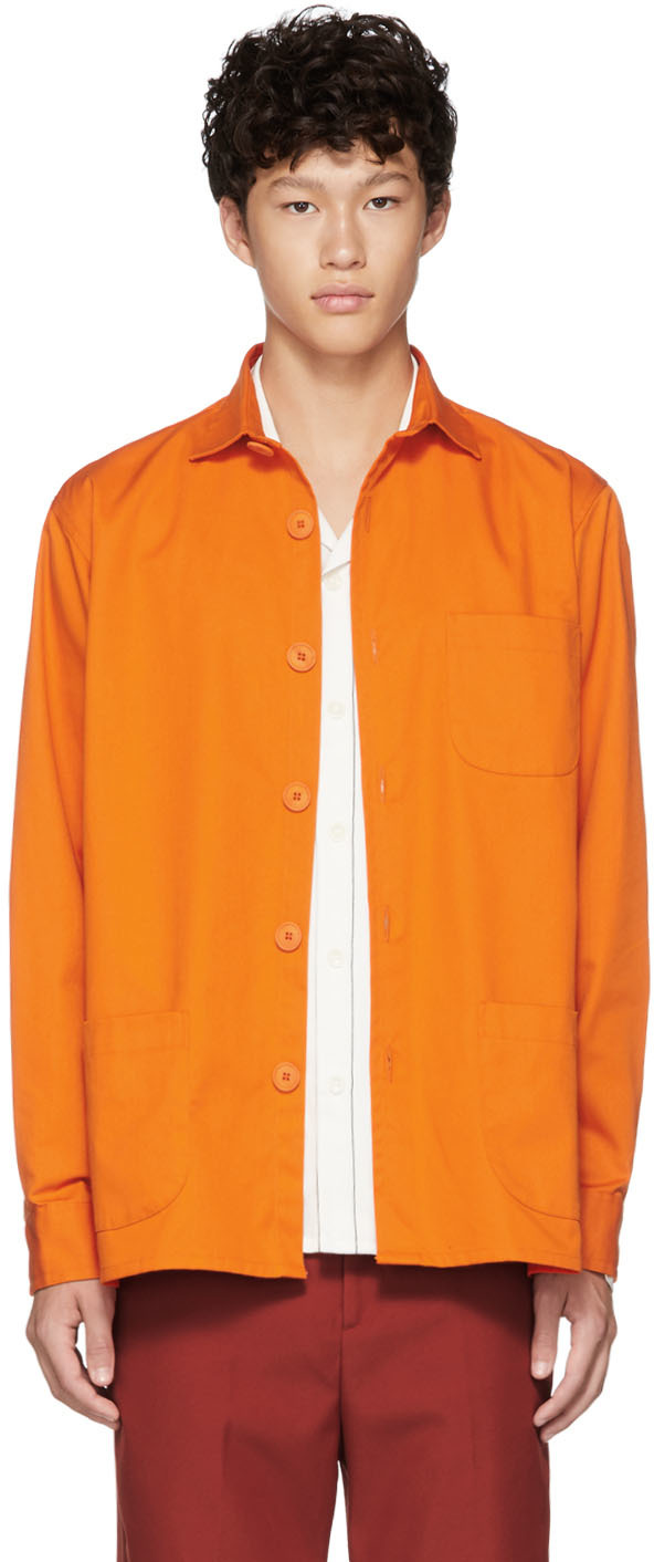Schnayderman's: Orange Tech Twill Overshirt | SSENSE Canada