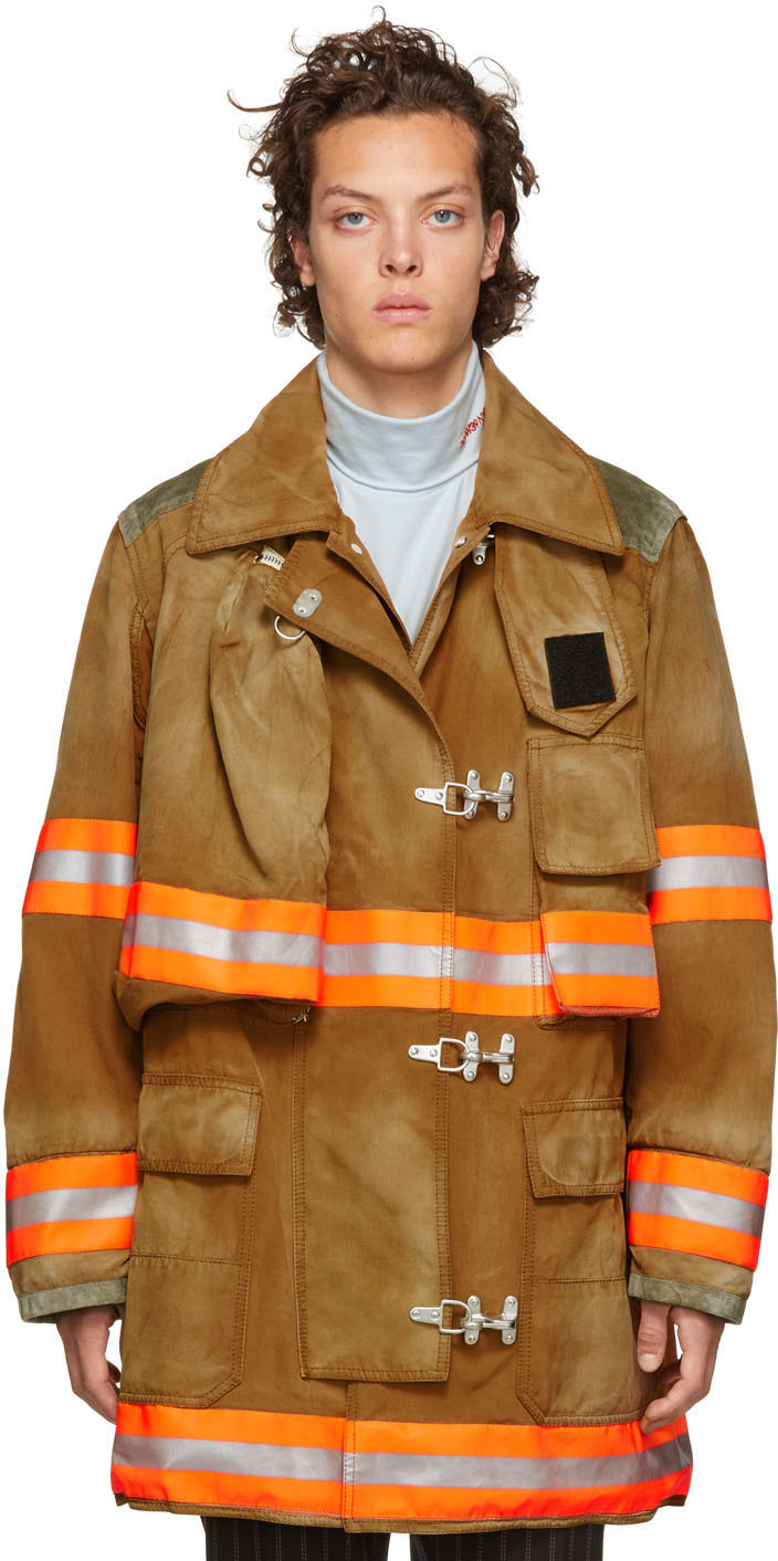 Calvin Klein 205W39NYC: Brown Aged Fireman Coat | SSENSE