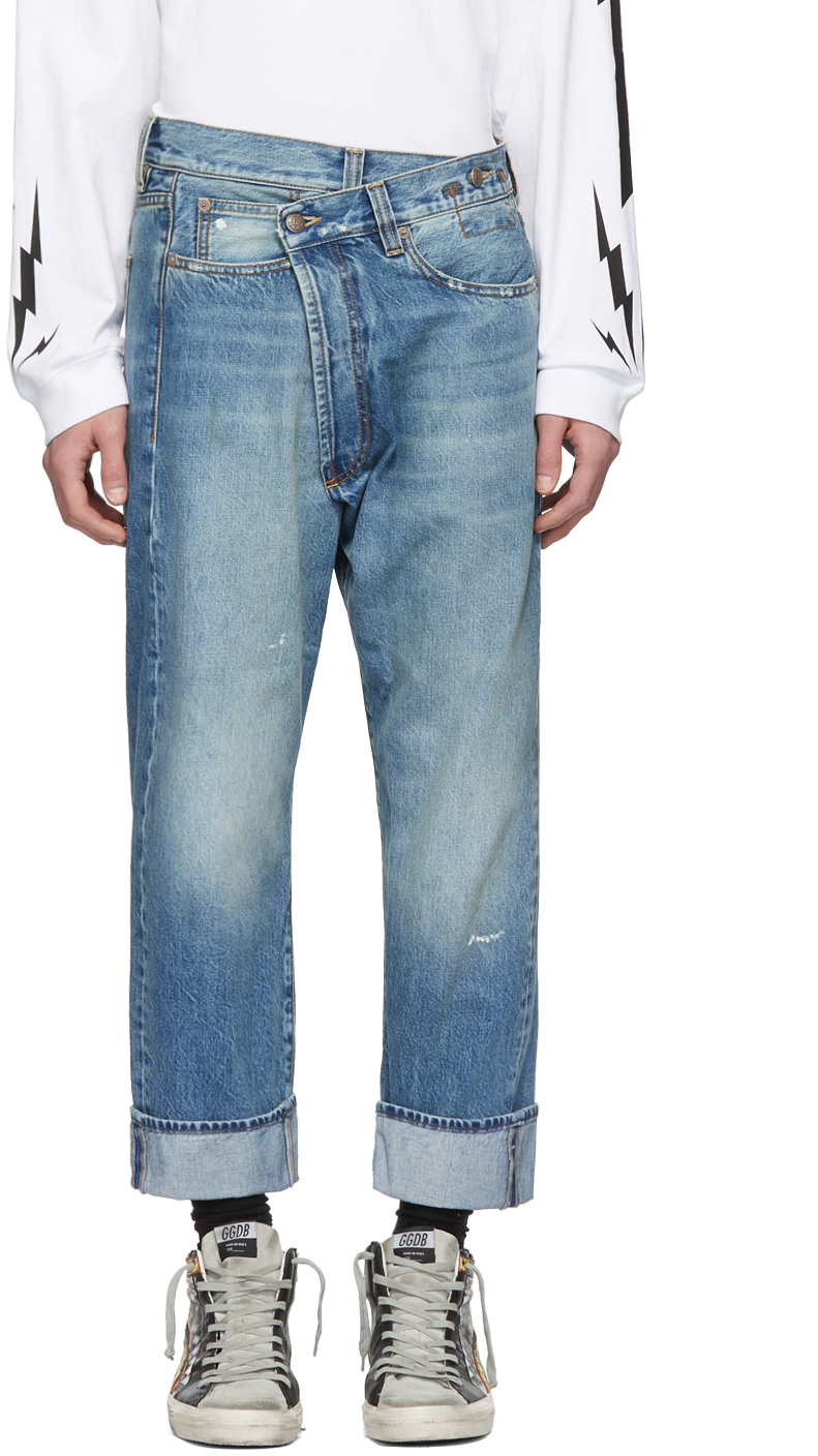 R13: Blue Crossover Jeans | SSENSE UK
