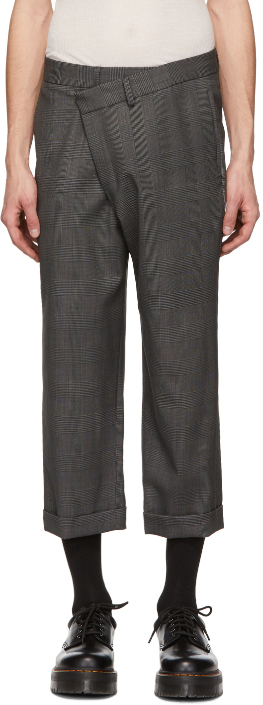 R13: Grey Check Cross Over Trousers | SSENSE