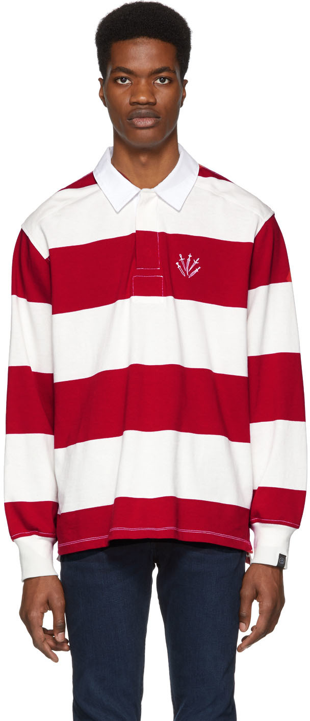 rag & bone: Red & Off-White Striped Rugby Polo | SSENSE