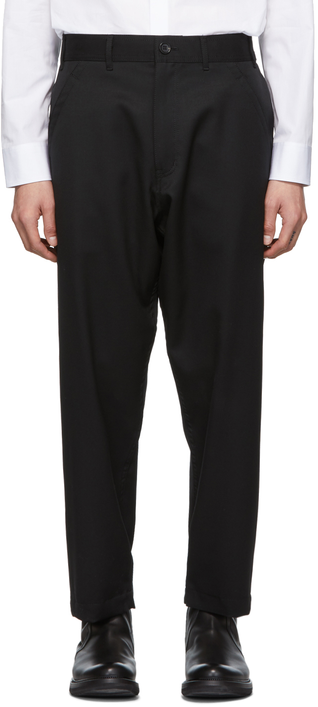 Comme des Garçons Homme Deux: Black Wool Gabardine Trousers | SSENSE