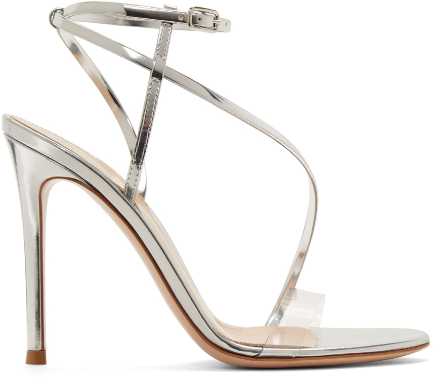 Gianvito Rossi: Silver Patent Plexi Band Sandals | SSENSE Canada