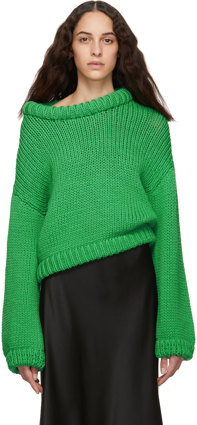 Tibi: Green Cropped Sweater | SSENSE