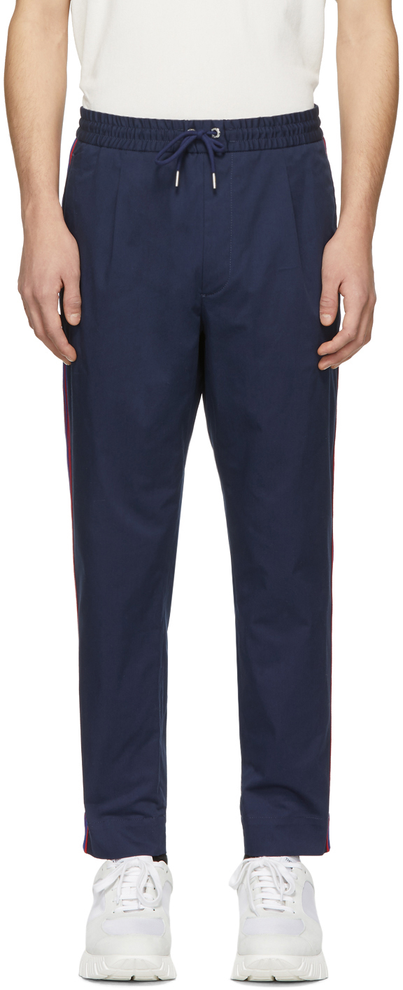 navy trousers with side stripe