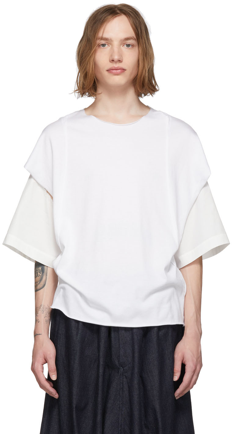 BED J.W. FORD: White Cut-Sew T-Shirt | SSENSE