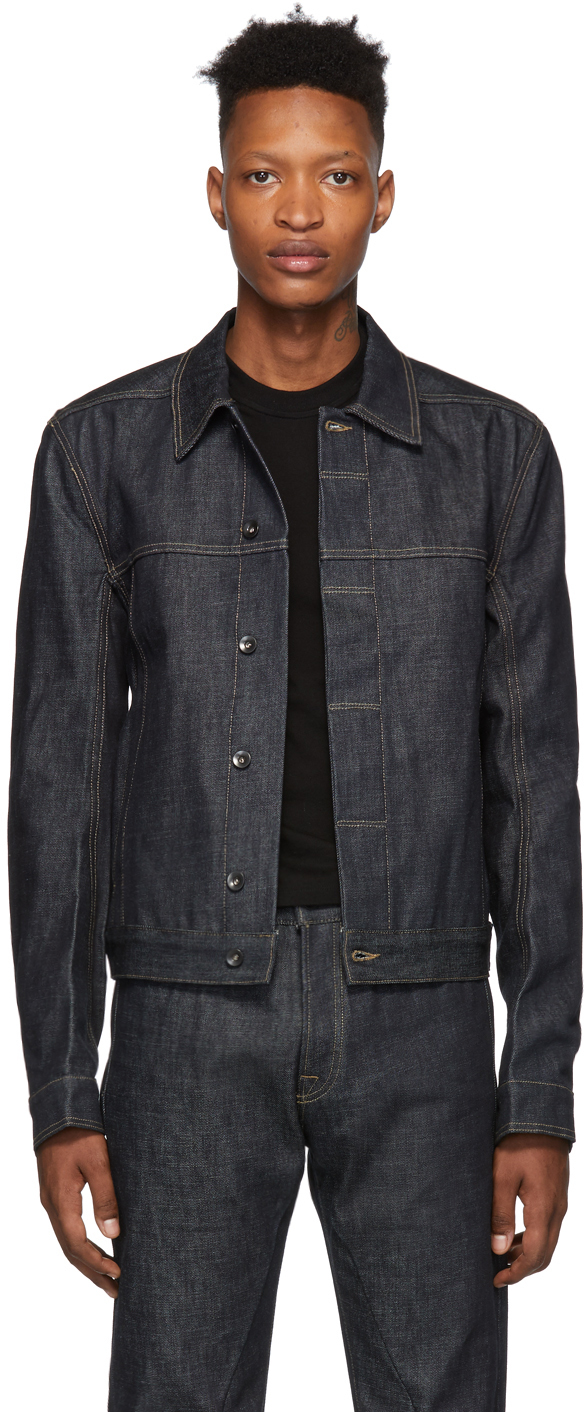 Rick Owens DRKSHDW: Indigo Denim Worker Jacket | SSENSE Canada