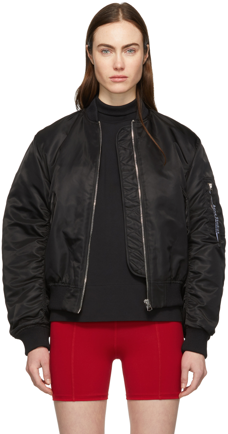 Acne Studios: Black Nylon Oda Bomber Jacket | SSENSE Canada