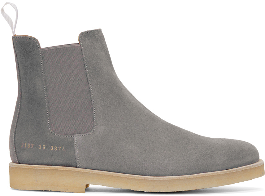 Common Projects: Grey Suede Chelsea Boots | SSENSE