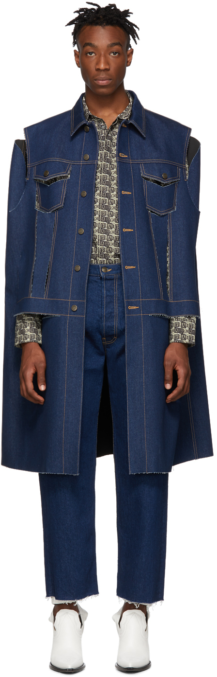 Maison Margiela: Blue Denim Cut-Out Jacket | SSENSE