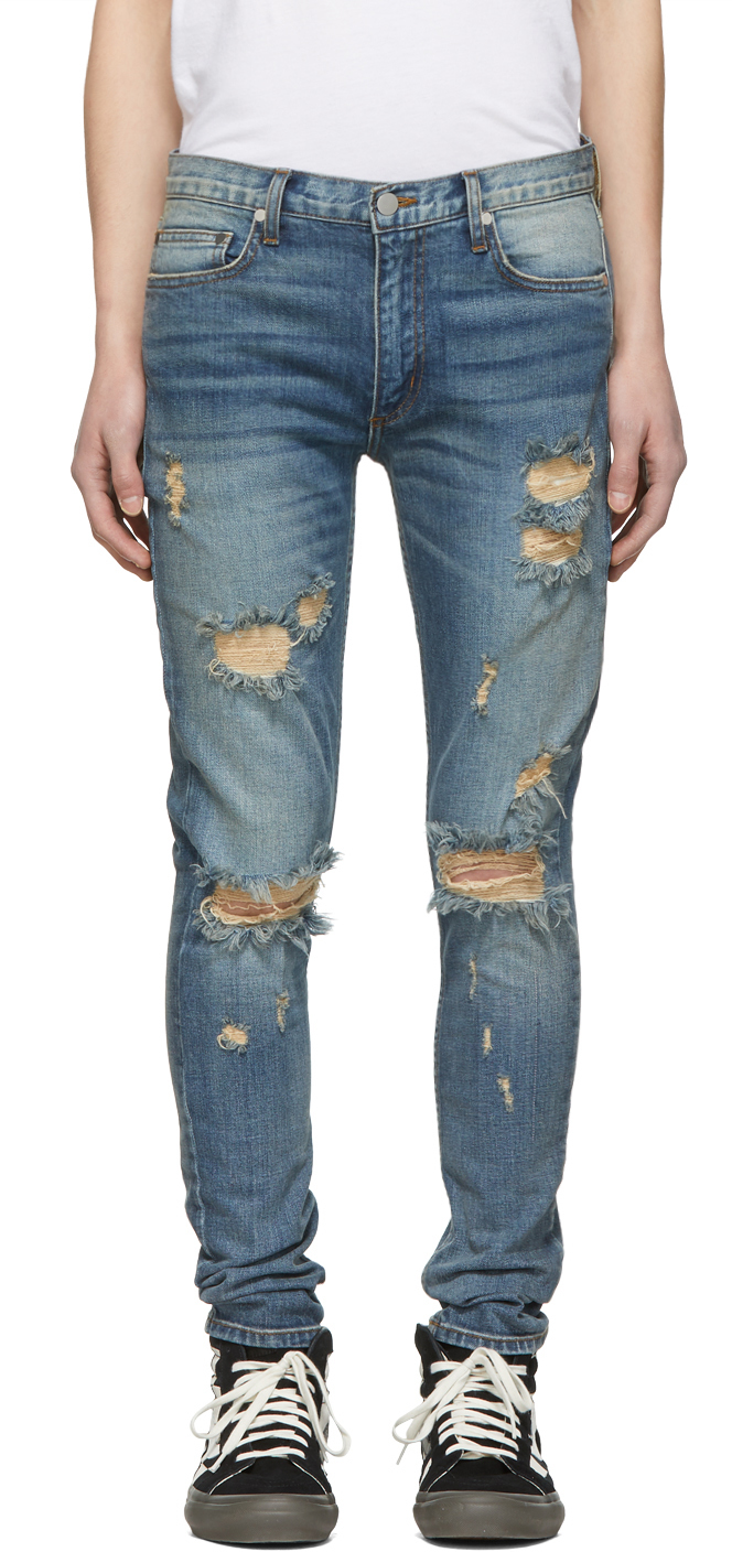 Nahmias: Indigo Distressed Jeans | SSENSE Canada