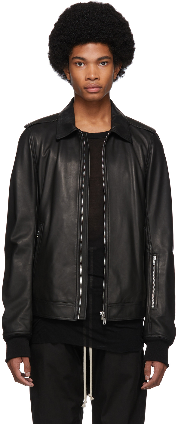 Rick Owens: Black Leather Rotterdam Jacket | SSENSE Canada